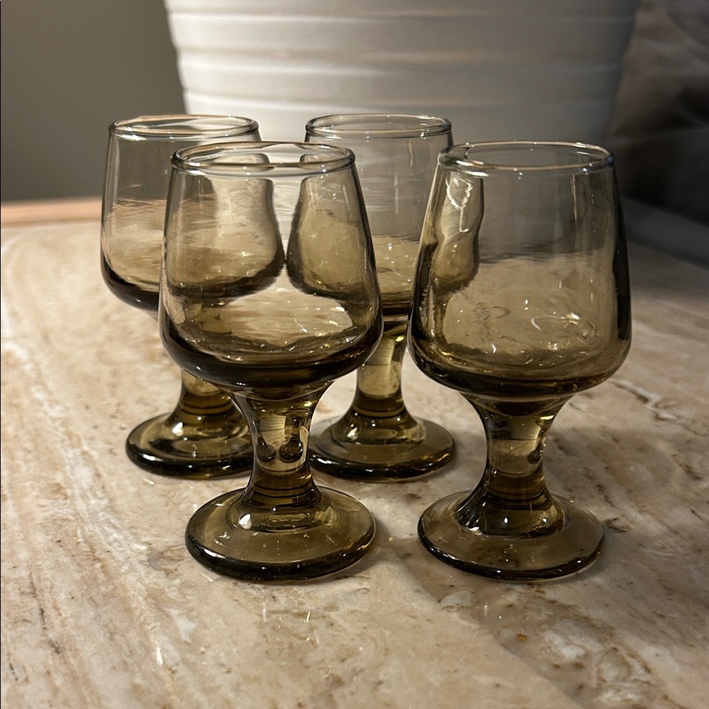 Vintage Libbey Tawny Accent Cordial Glasses 3.5" tall, MCM Barware, Smoke Glass